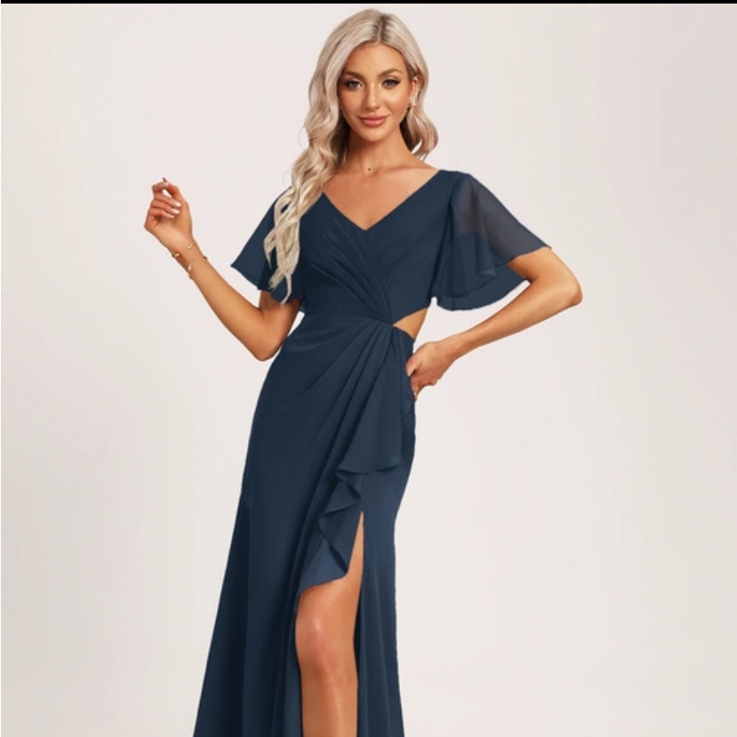 A-Line V-Neck Floor-Length Chiffon Bridesmaid Dress With Ruffle
